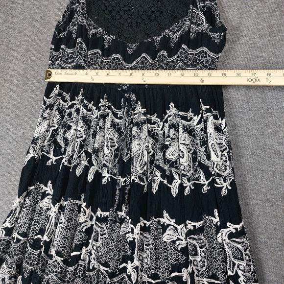 BILA WOMENS BLACK WHITE DRAWSTRING CROCHET NECKLINE MAXI DRESS SIZE LARGE - Picture 6 of 11
